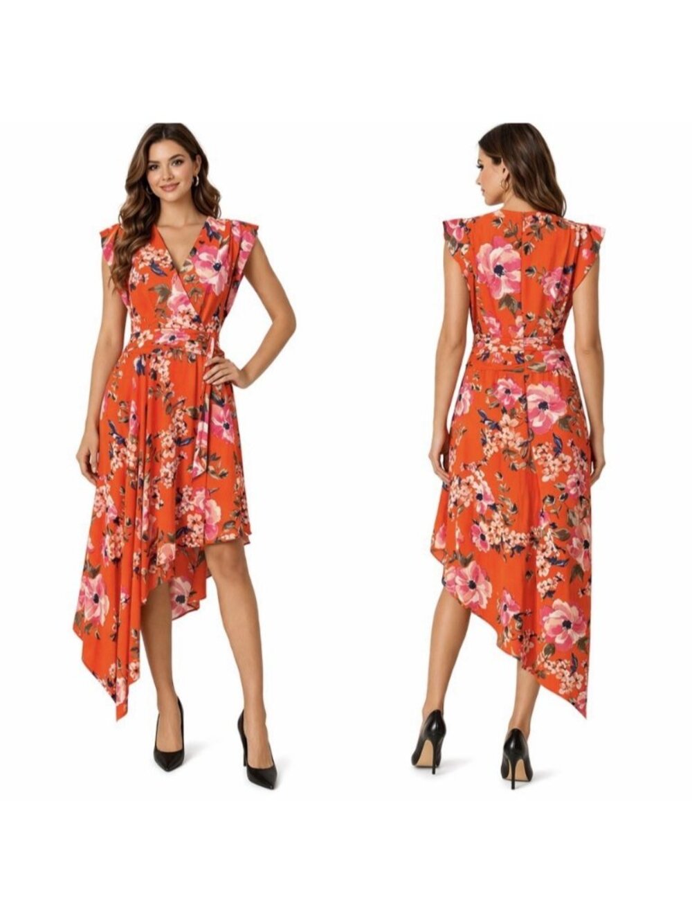 Eliza J Dress 4 Flowy Pink Floral Washable High Low Wedding Guest Party NEW
